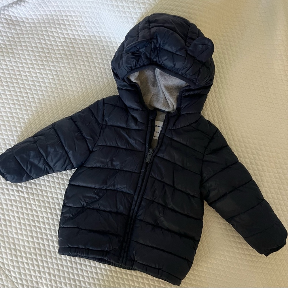 Old Navy Navy Fleece Lined Puffer Jacket with Ears • 12-18mo